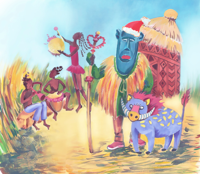 Африканские иллюстрации. Деревня Тьебеле. Буркина-Фасо. Празднование Нового Года.