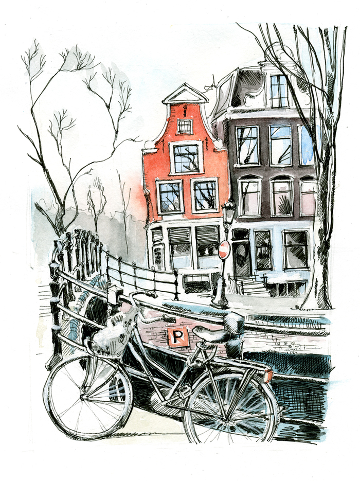Амстердам. Велосипед на канале