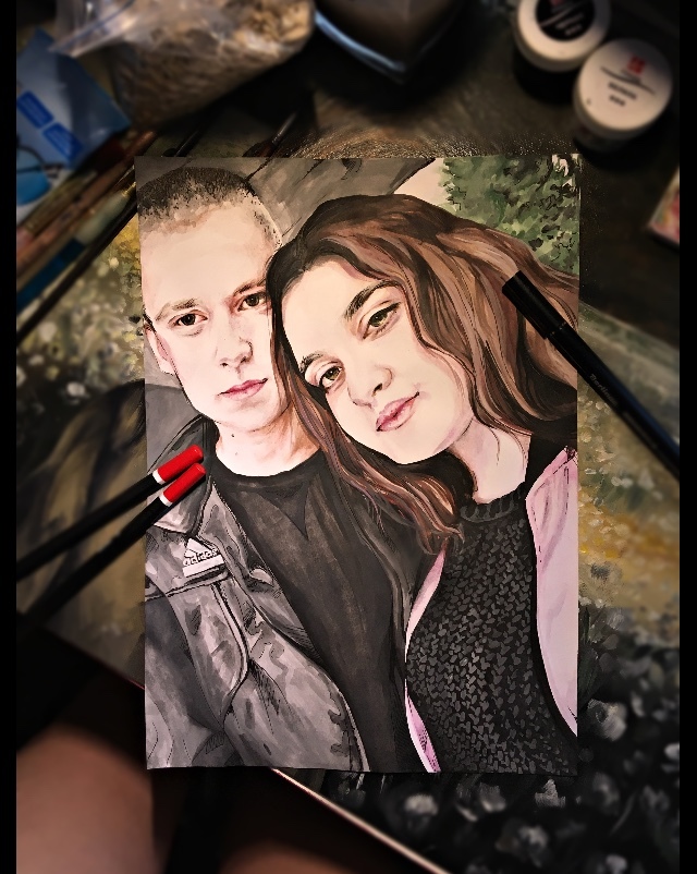 Портрет по фото, А4( два человека)