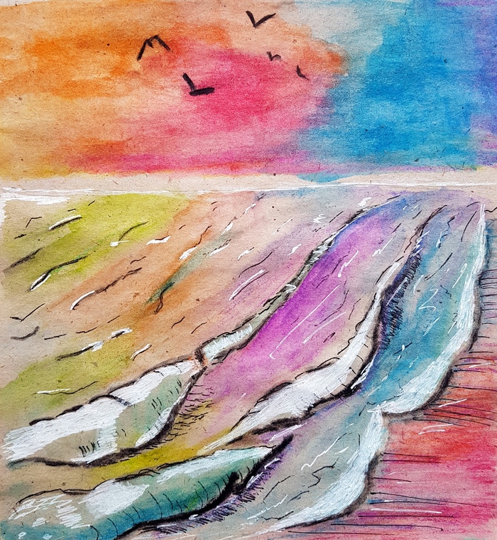 Яркий закат на море 