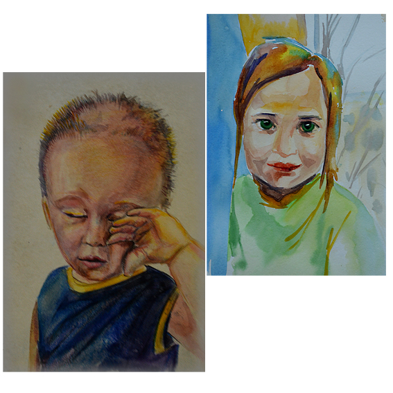 Акварельный портрет по фото в стиле скетч