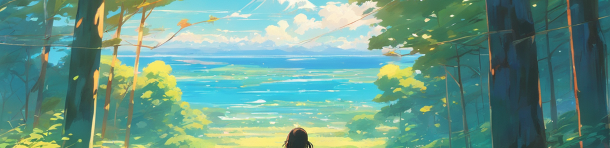 Main make an emotional scene in which a little anime girl is standing looking at the scenery golden rati 125657415